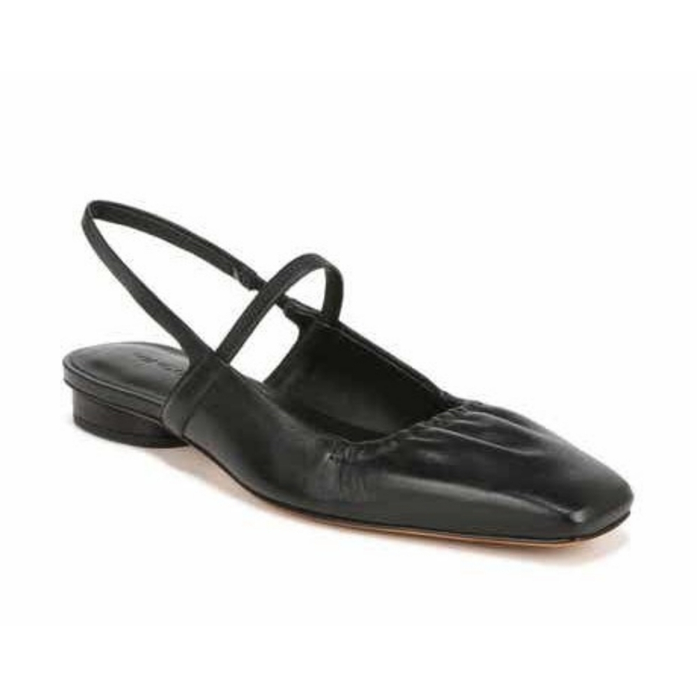 Vince Women's Venice Black Leather Slingback Flats Square Toe Size 9